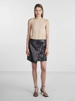 Y.A.S YASCUT LEREN ROK -Midi Mooi Winkel 26031575 Black 005