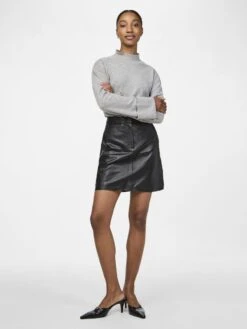 Y.A.S YASLYMA LEREN MINIROK -Midi Mooi Winkel 26031905 Black 005